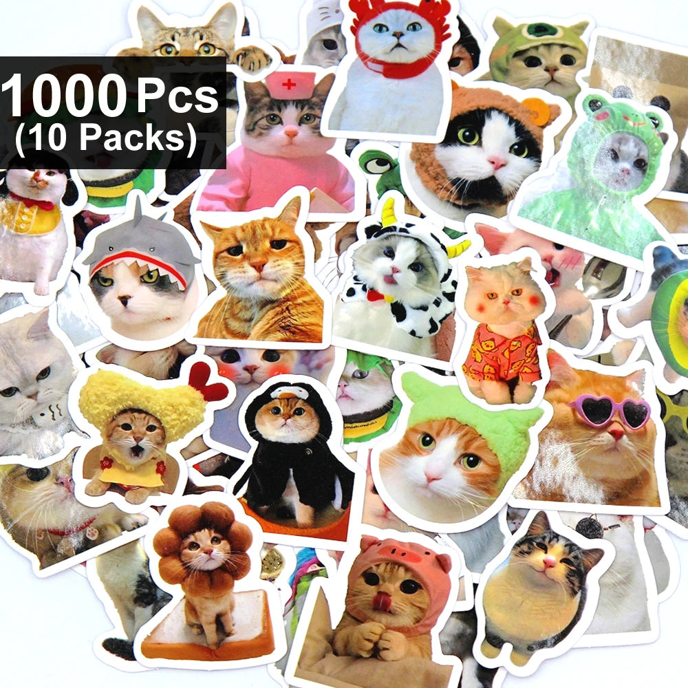 100/500/1000pcs Funny Cat Stickers Cartoon Cute Decals Toy Stationery Guitar Phone Bicycle Laptop Luggage Graffiti Kids Sticker Quick Pick Grocers